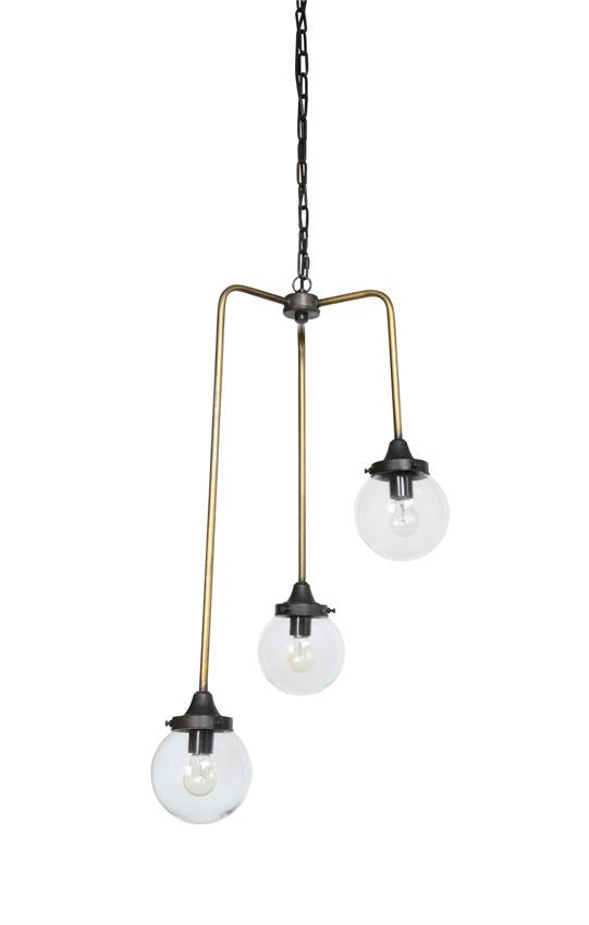 Metal Pendant Lamp with 3 Glass Shade Lights - 36-in - Mellow Monkey