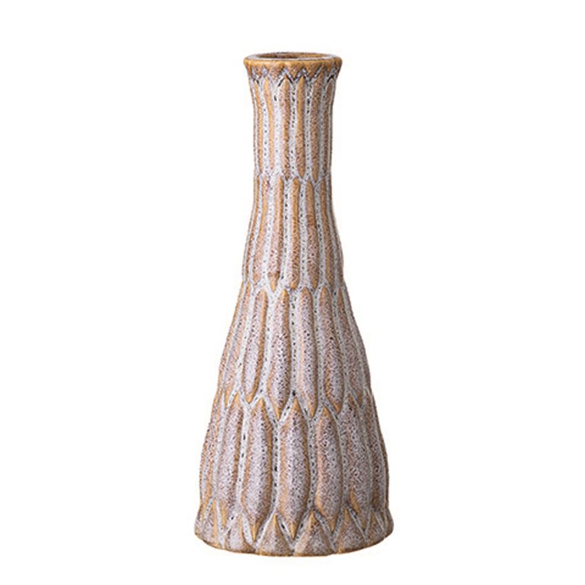 Stoneware Bud Vase With Reactive Glaze - Tan and White - 6-3/4-in - Mellow Monkey