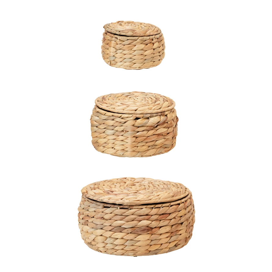 Water Hyacinth Basket with Lid - 3 Sizes - Mellow Monkey