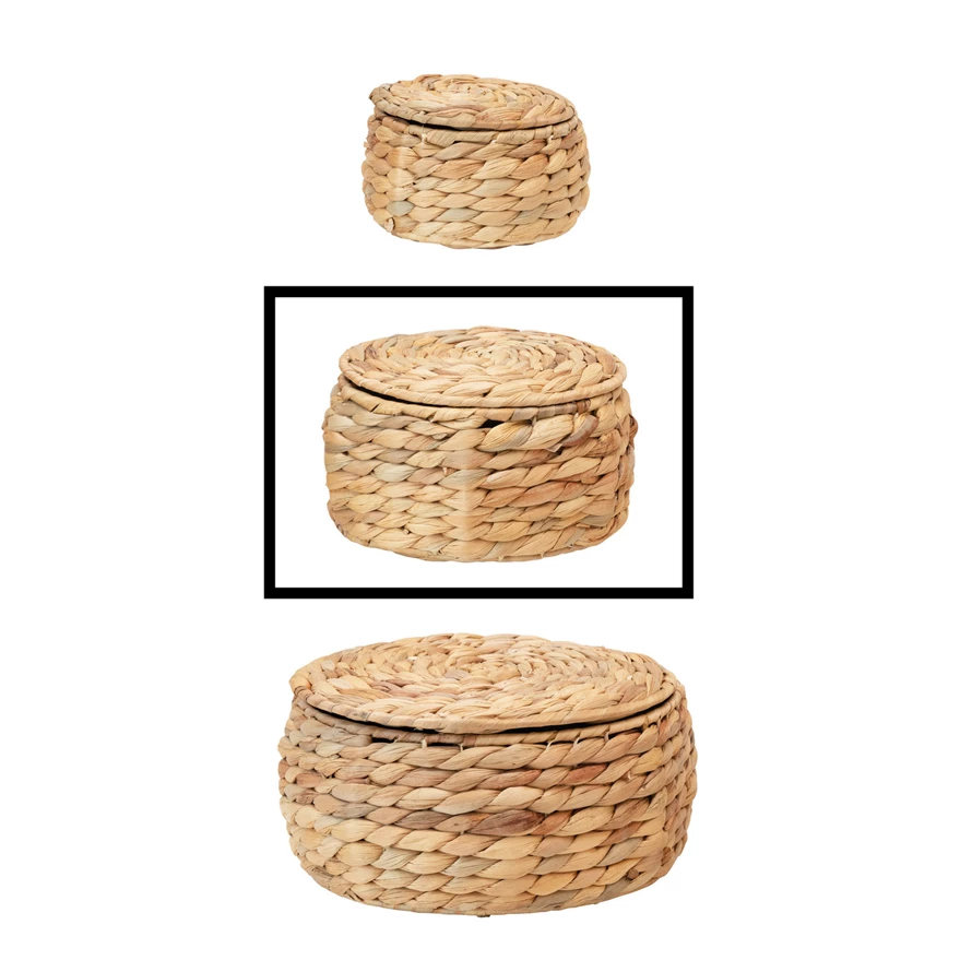 Water Hyacinth Basket with Lid - 3 Sizes - Mellow Monkey