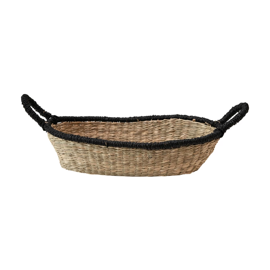 Seagrass Woven Basket - Black and Tan - 15-in - Mellow Monkey