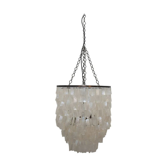 White Capiz And Metal Chandelier - 24-in - Mellow Monkey