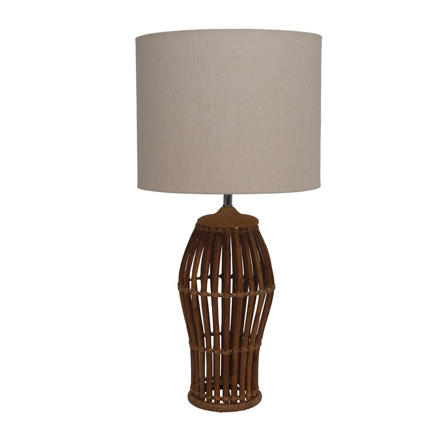 Rattan & Mango Wood Table Lamp with Jute Shade - 29-1/3-in. H x 15-in. D - Mellow Monkey