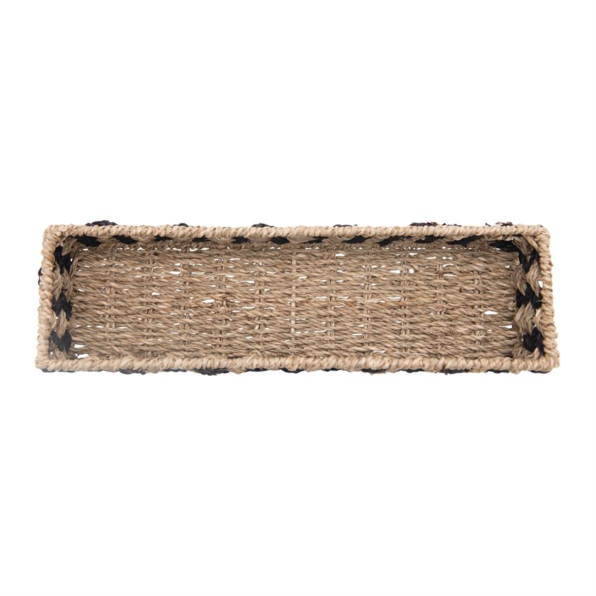 Hand-Woven Seagrass & Metal Basket - Black & Natural - 13-3/4-in - Mellow Monkey