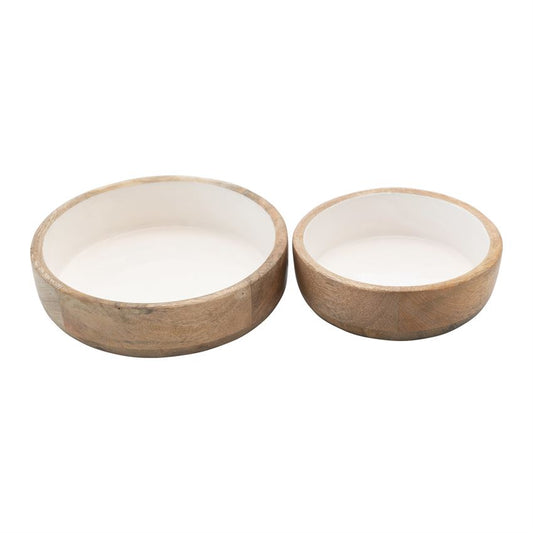 White Enameled Mango Wood Bowl - Mellow Monkey