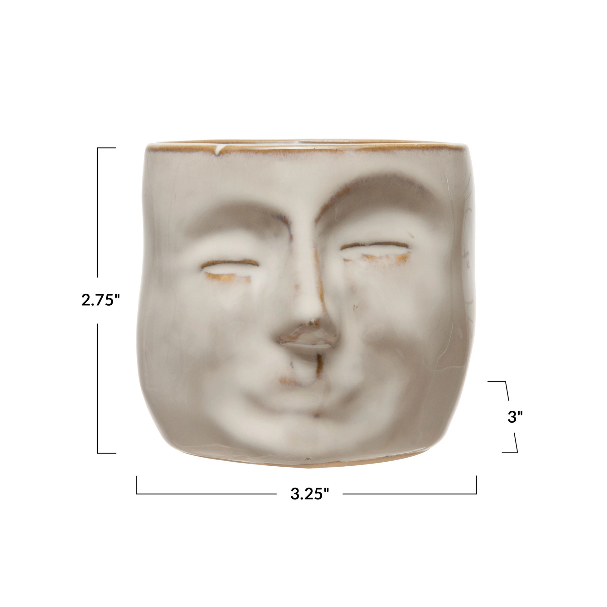 Stoneware Mini Planter with Face - Reactive Glaze - 3-in - Mellow Monkey