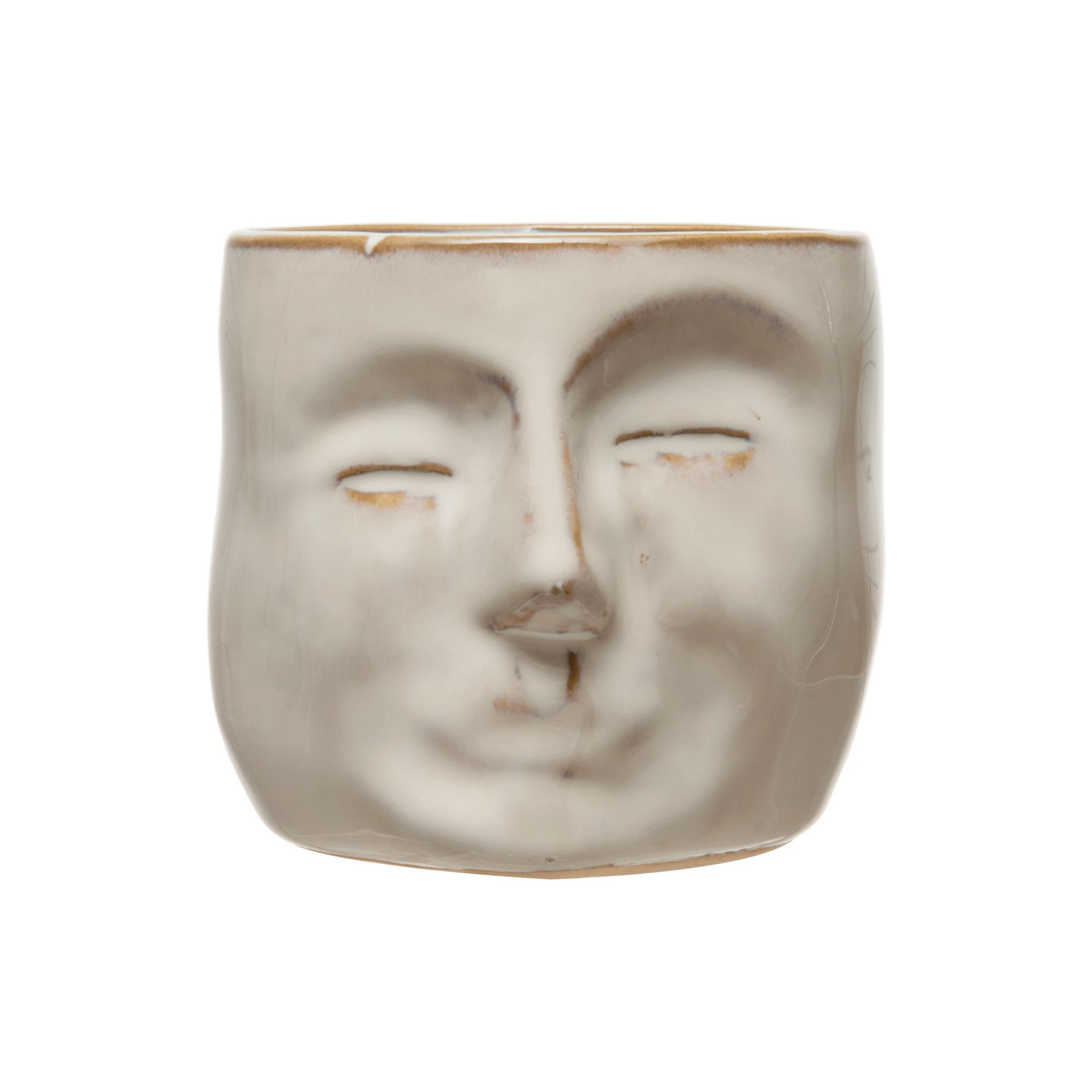 Stoneware Mini Planter with Face - Reactive Glaze - 3-in - Mellow Monkey