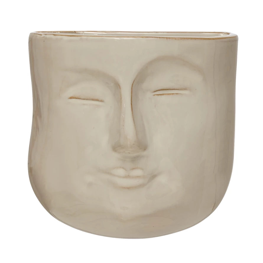 Stoneware Wall Planter with Face - Reactive Glaze - 6.5-in - Mellow Monkey