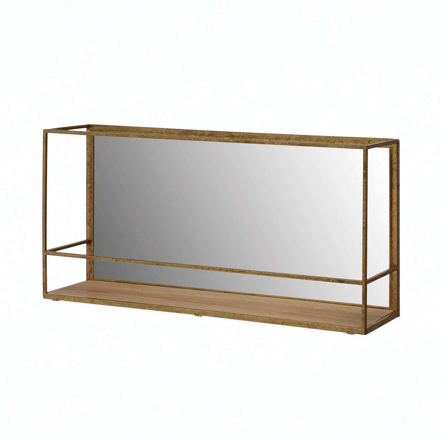Metal and Wooden Wall Shelf with Mirror - 23-1/2-in - Mellow Monkey