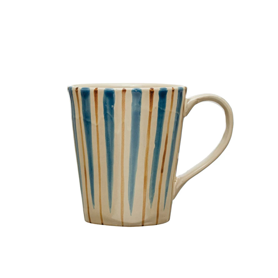 Striped Stoneware Mug - 3-3/4-in - Mellow Monkey