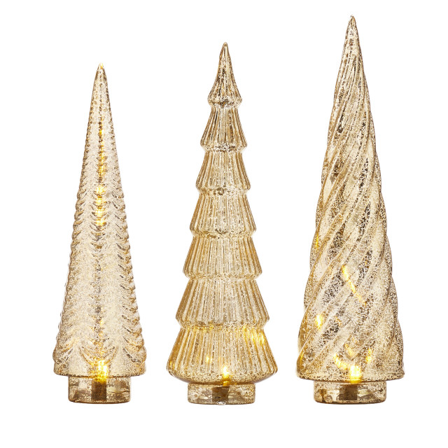 Gold Mercury Glass Lighted Trees - Mellow Monkey