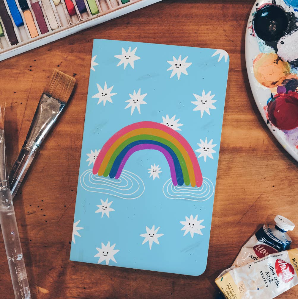 Denik Rainbow Smiles - Classic Layflat Notebook Journal - 8-1/4-in - Mellow Monkey