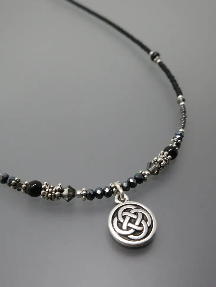 Black Celtic Knot Necklace with Drop - 18-in - Oreb Lram Jewelry - Mellow Monkey