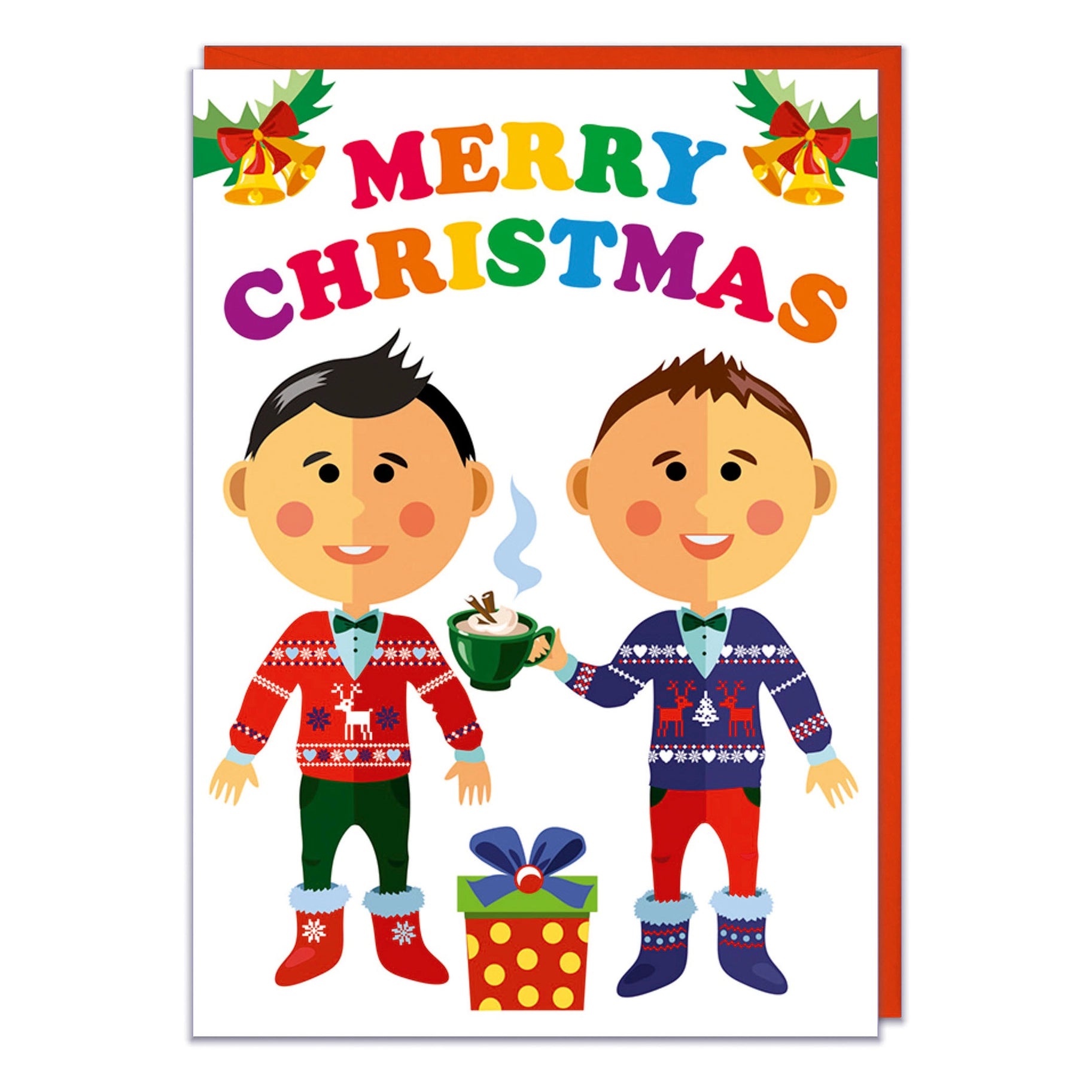Merry Christmas Cute Guys Gay Couple - Christmas Greeting Card - Mellow Monkey