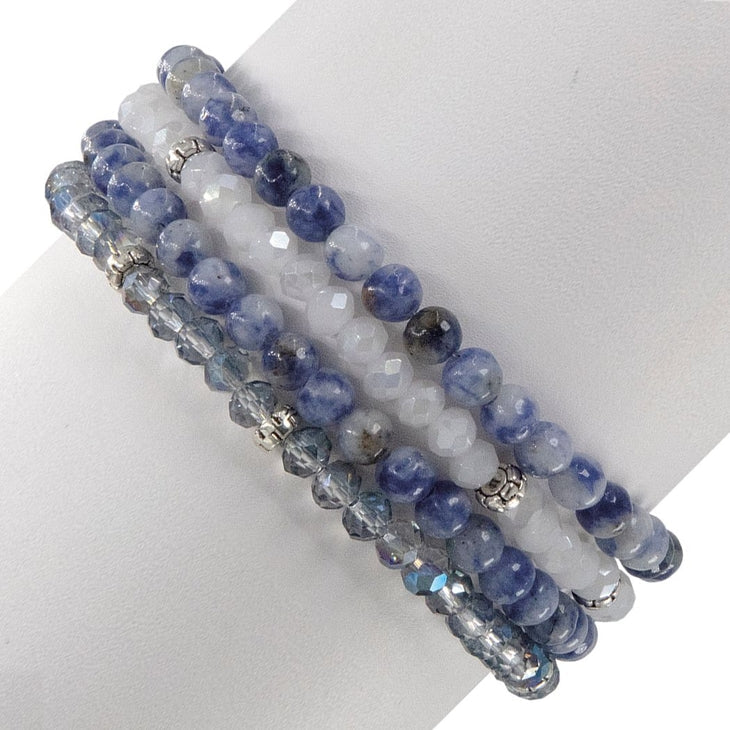 Mini Gemstone and Crystal Bracelet Set - Denim Sodalite - Mellow Monkey