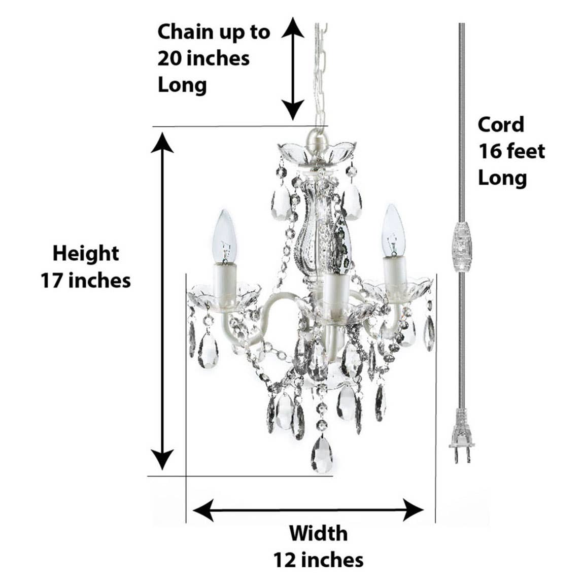 Chandelier - 3 Light - Plug In - Crystal Clear - Mellow Monkey