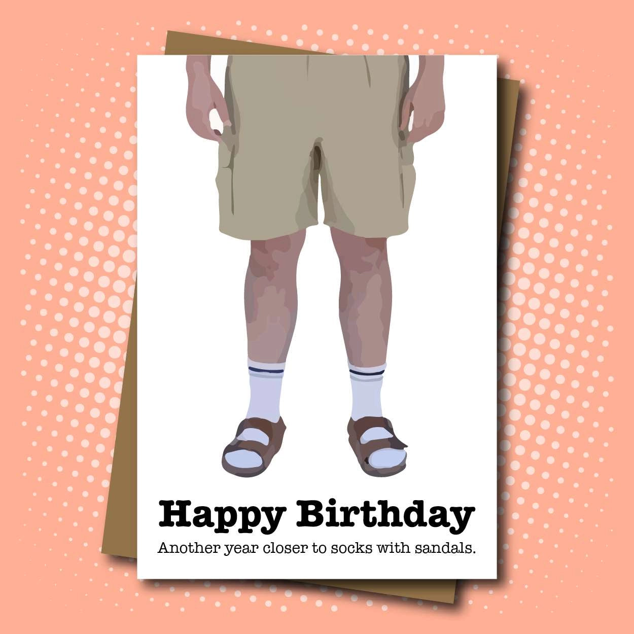 Another Year Closer To Socks With Sandals - Happy Birthday Jumbo Greeting Card - Happy Birthday Jumbo Greeting Card - Mellow Monkey