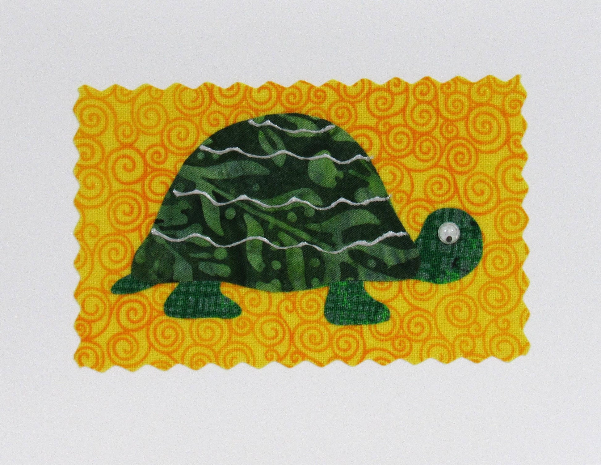 Turtle Card - Hand Made Fabric and Paper Greeting Card - Mellow Monkey