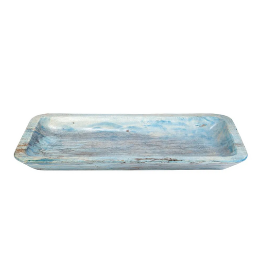Miami Blue Decorative Hand-Carved Tamarind Wood Tray - 19-1/2-in - Mellow Monkey