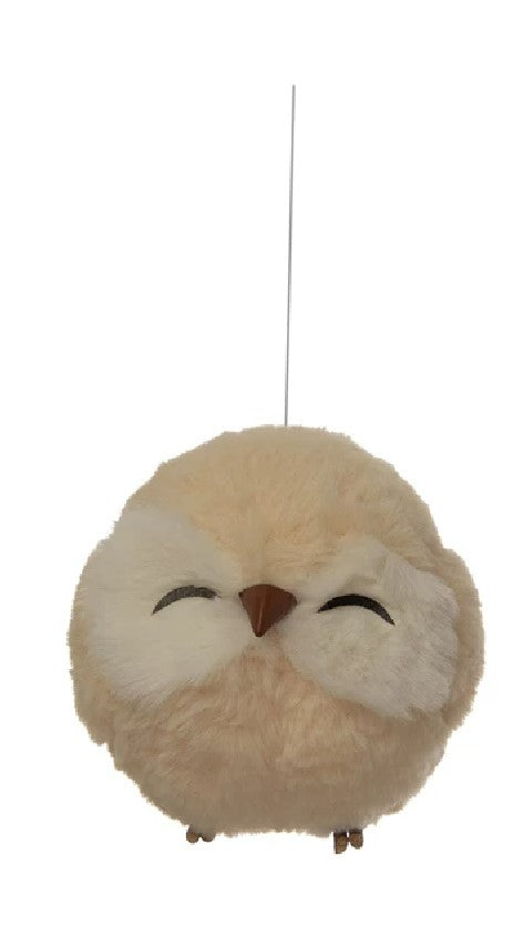 Faux Fur Owl Ornament 4-3/4-in - Mellow Monkey