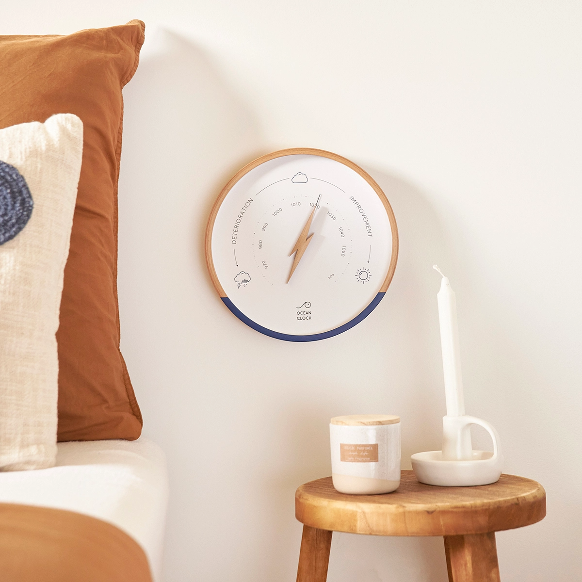 Navy Blue And White Wood Weather Barometer - Mellow Monkey
