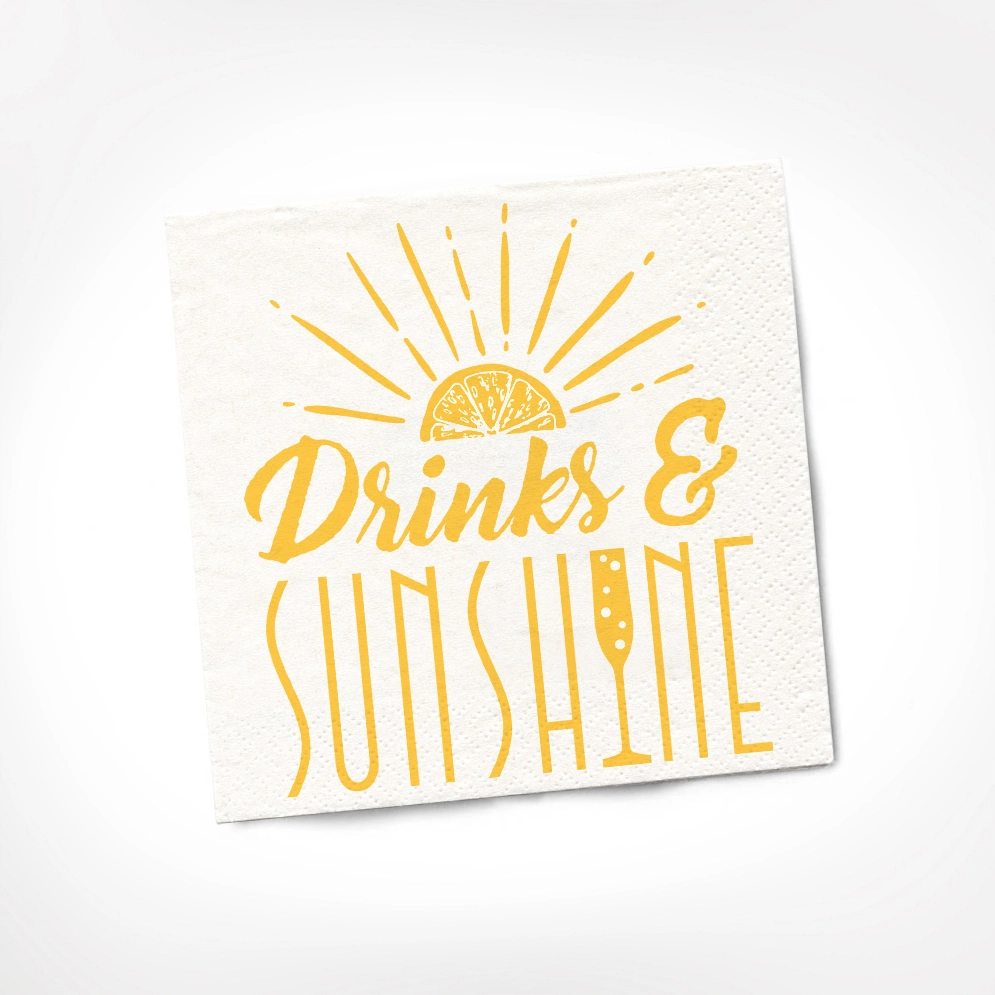 Drinks and Sunshine - Boutique Cocktail Napkin, Pack Of 20 - Mellow Monkey