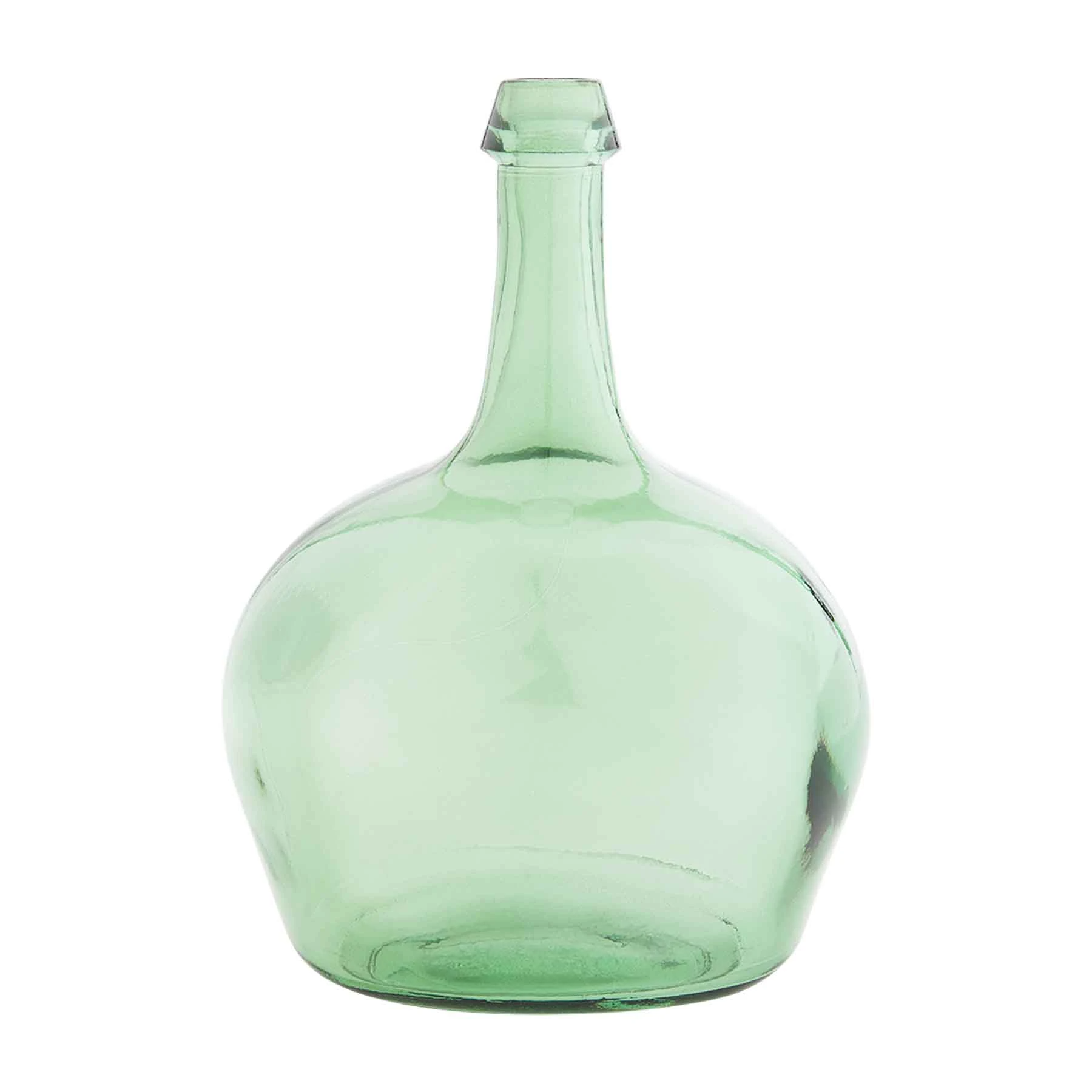 Green Bottleneck Glass Vase - 11-in - Mellow Monkey