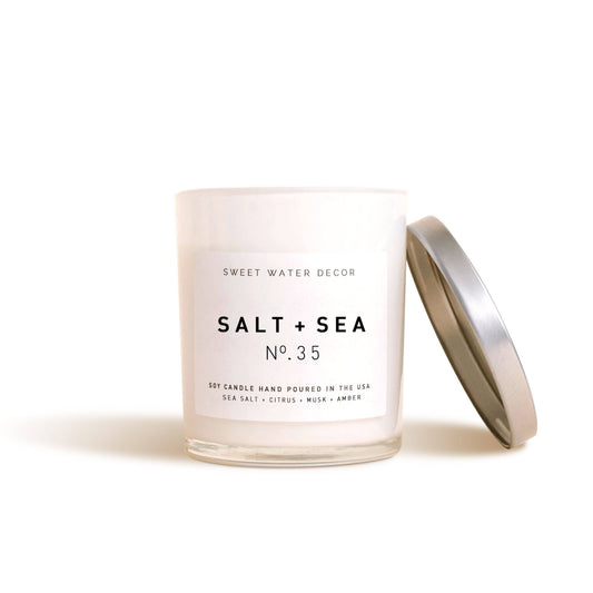 Salt and Sea Soy Candle | White Jar Candle - Mellow Monkey