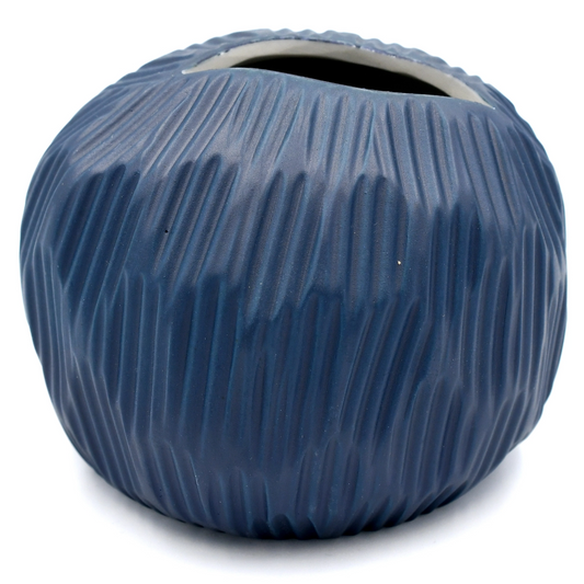 Pebble Porcelain Bud Vase - Grooved Blue - 3.15"W x 2.76"H - Mellow Monkey