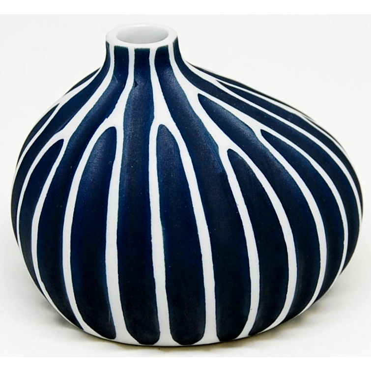 Gugu Pim Porcelain Bud Vase - Blue And White - 3.46"W x 2.76"H - Mellow Monkey