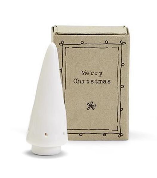 Merry Christmas - Ceramic Pocket Sized Figurine (Tree) Match Box Gift - Mellow Monkey