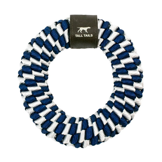 Navy and White Braided Ring Dog Toy - 6-in - Mellow Monkey