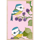 Blue Tits On Pink Background Wooden Postcard - Matt Sewell Birds - Mellow Monkey