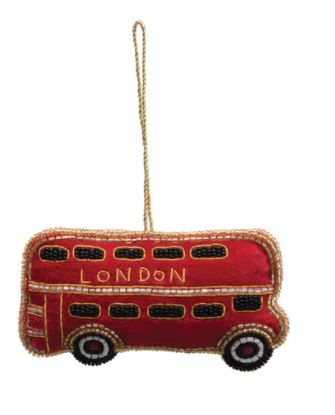 Embroidered London England Travel Ornament with Beads, - Mellow Monkey