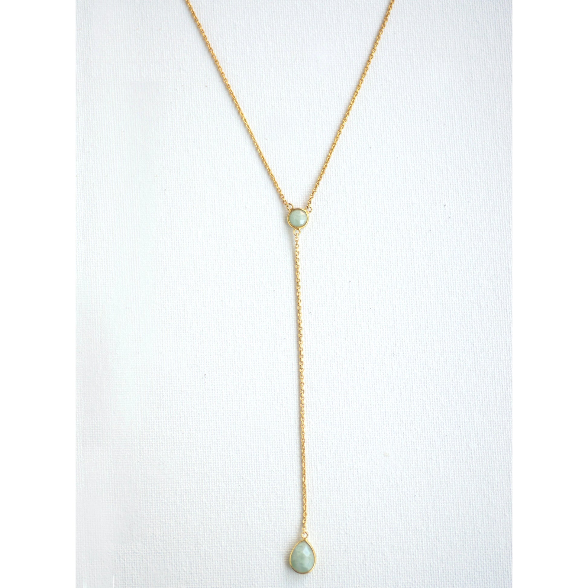 925 Silver Y-Necklace w/Natural Gemstones - Emerald / Silver - Mellow Monkey