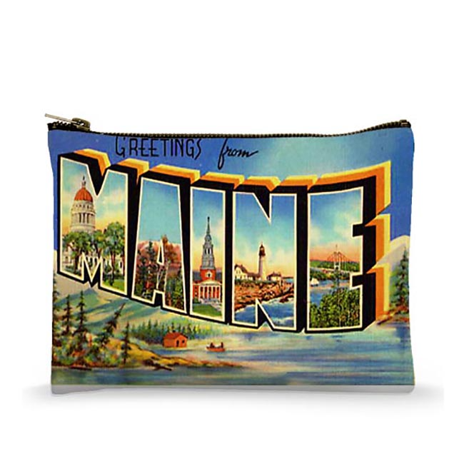 Greetings From Maine - Vintage Postcard - Zippered Bag - Mellow Monkey