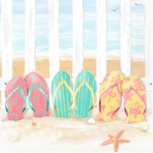 Sandy Flip Flops Dune Beach Scene - Cocktail Napkins - Set of 20 - Mellow Monkey