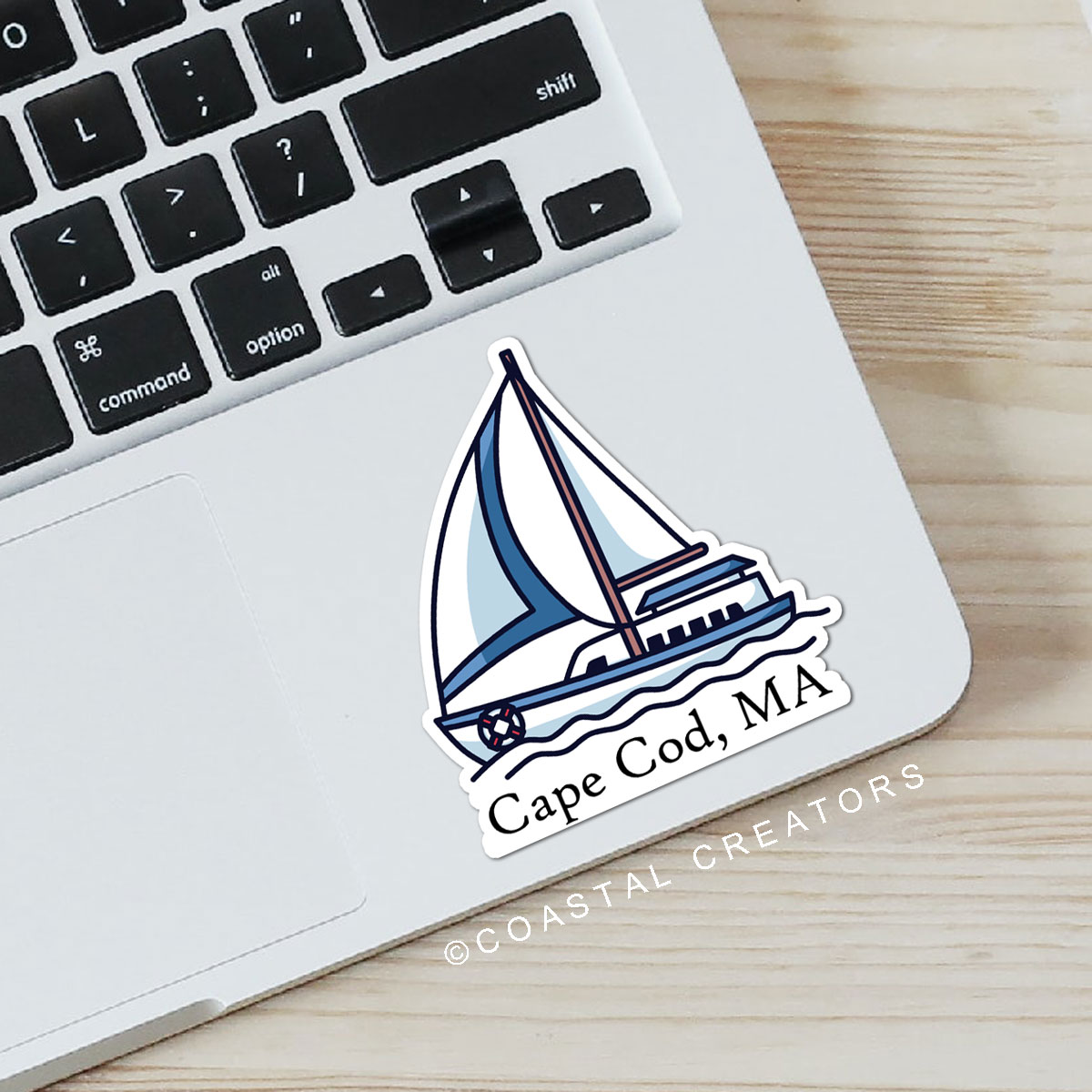 Colorful "Cape Cod" Sailboat and Waves Diecut Sticker - Mellow Monkey