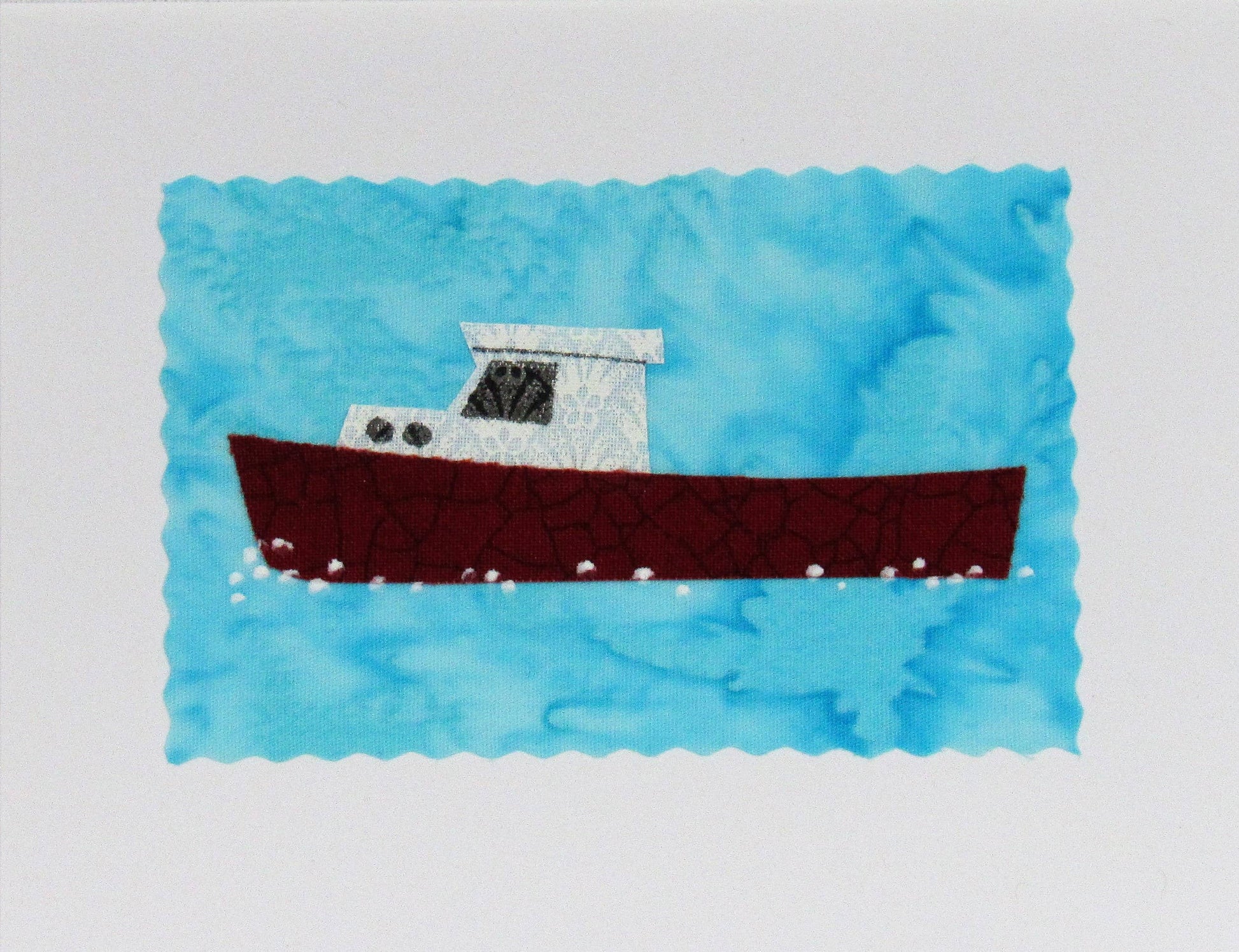 Lobster Boat Card - Hand Made Fabric and Paper Greeting Card - Mellow Monkey