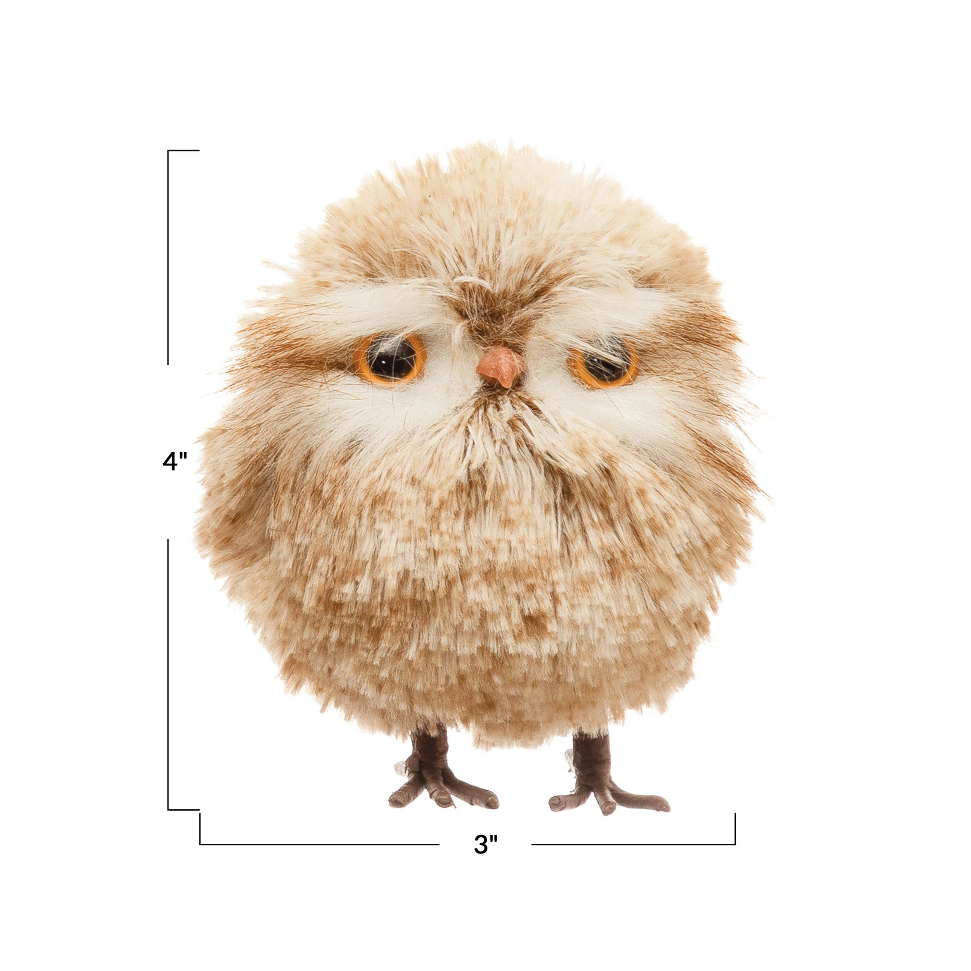 Faux Fur Owl Figurine - 4-in - Mellow Monkey