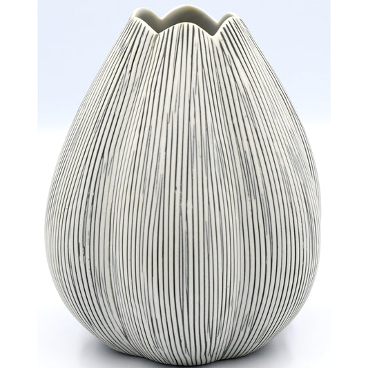 Champa Porcelain Bud Vase - Striped - 4.10"W x 5.35"H - Mellow Monkey