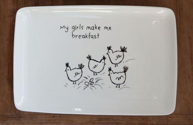 My Girls Make Me Breakfast Chicken Stoneware Platter - 12-1/2-in - Mellow Monkey