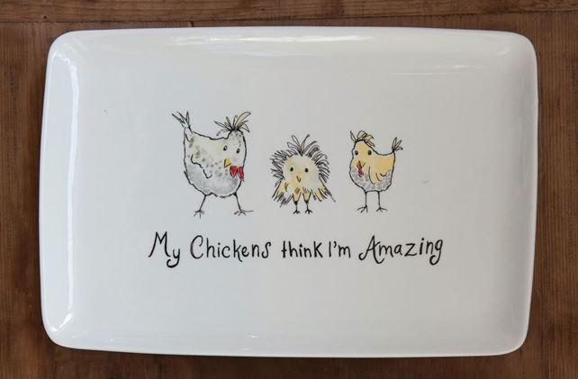 My Chickens Think I'm Amazing Stoneware Platter - 12-1/2-in - Mellow Monkey