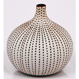 Congo Tiny Porcelain Bud Vase - Cream With Brown Dots - 3.35"H x 3.15"W - Mellow Monkey