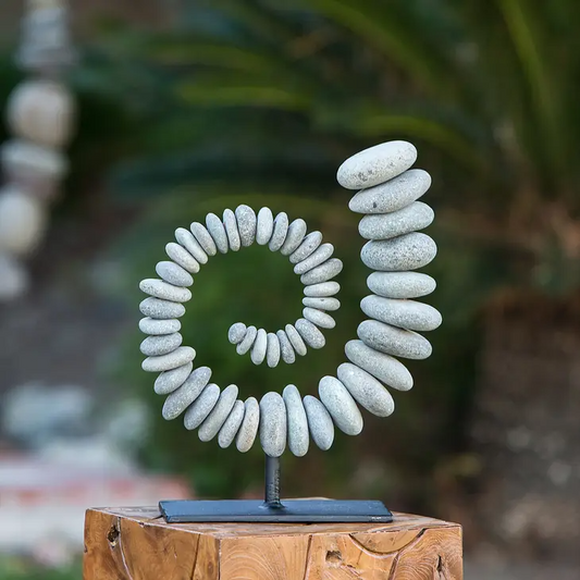 River Rock Free Standing Stone Fibonacci Spiral Sculpture - 18-in - Mellow Monkey