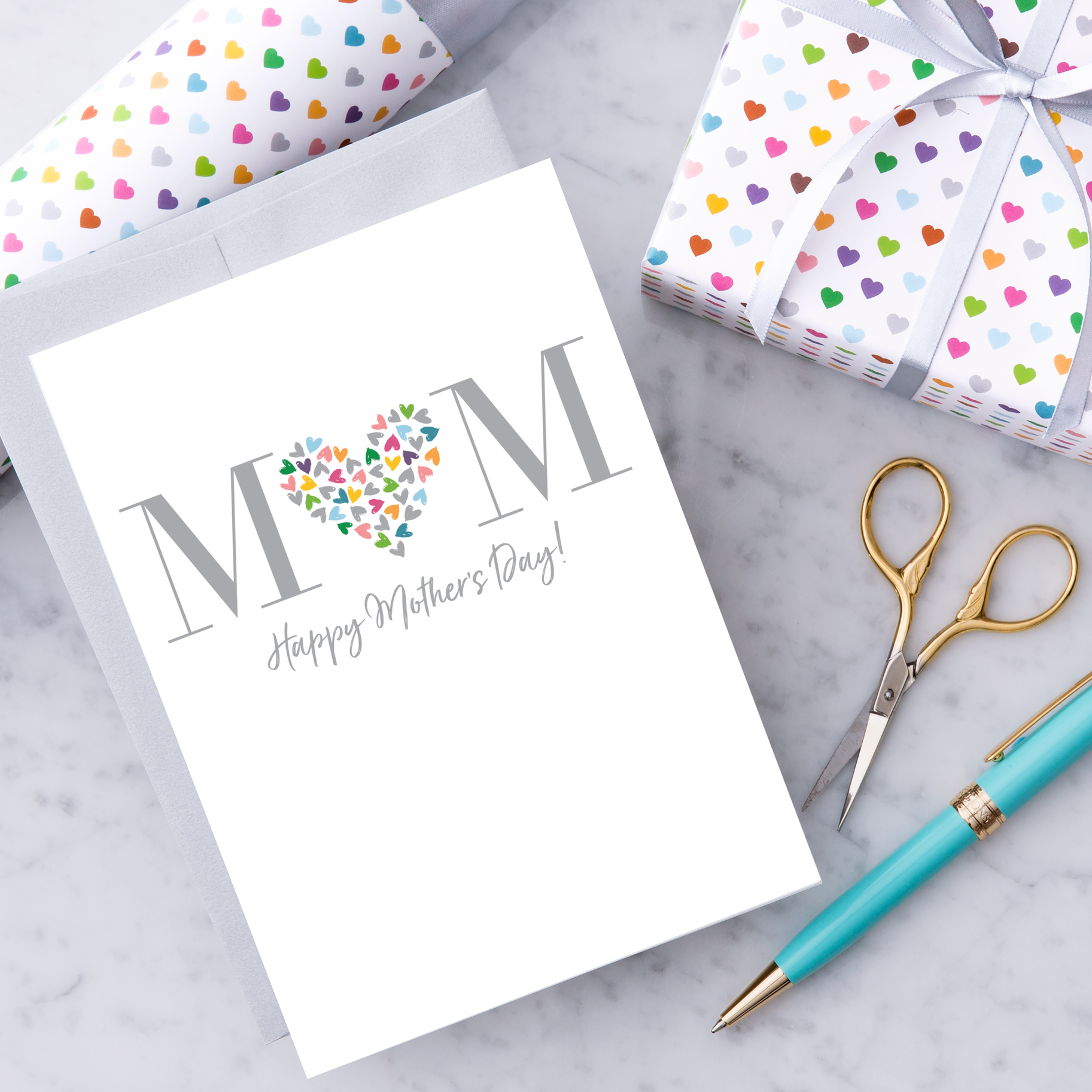 Mom Happy Mother's Day With Heart Full of Hearts - Mother's Day Greeting Card - Mellow Monkey
