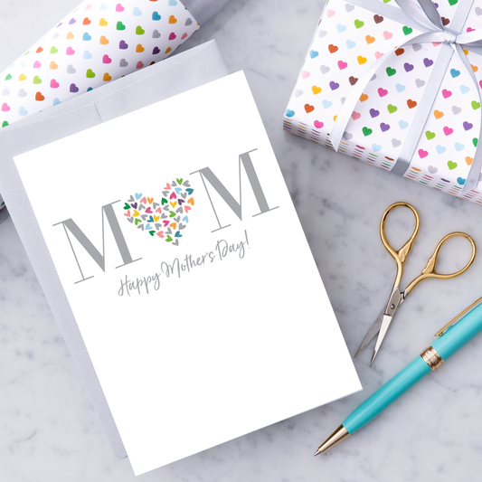 Mom Happy Mother's Day With Heart Full of Hearts - Mother's Day Greeting Card - Mellow Monkey