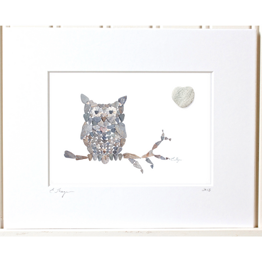 Owl Heart Shaped Beach Rocks Print - Mellow Monkey