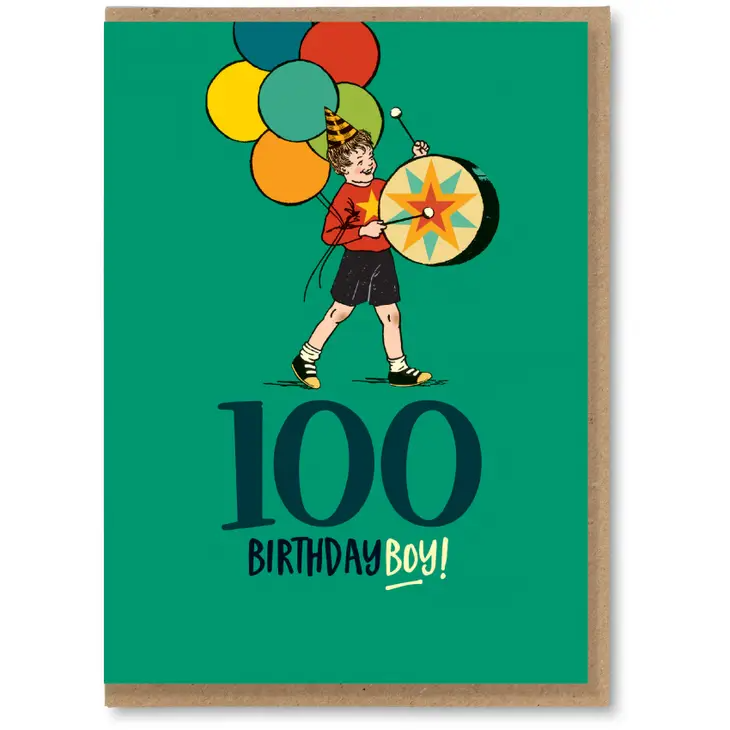100 Birthday Boy - Funny Vintage Retro Style Birthday Greeting Card - Mellow Monkey