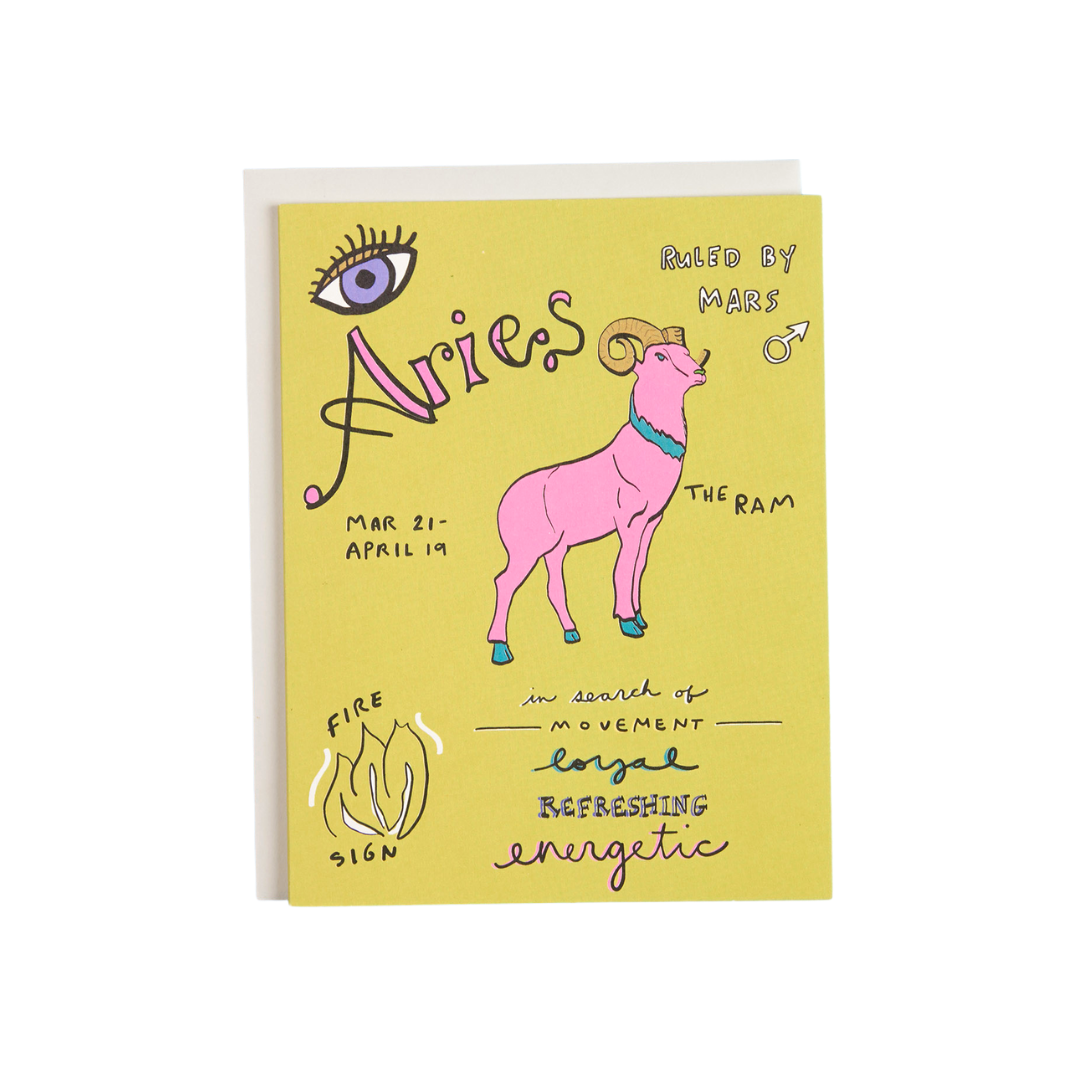 Zodiac Astrology Birthday Greeting Card - Aries (Mar 21 - April 19) - Mellow Monkey